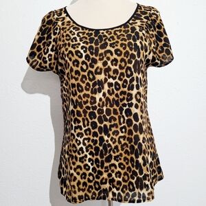 Express Animal Print Flutter Sleeve Keyhole Blouse Top Woman's Size Small